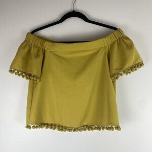 Willow & Clay Women's Off Shoulder Blouse Size XS Yellow Bauble Tassels Preppy